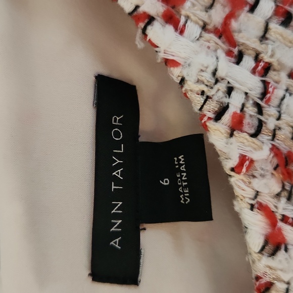 Ann Taylor Red/Black/White Fringe Tweed Dress Size 6 - Picture 2 of 5